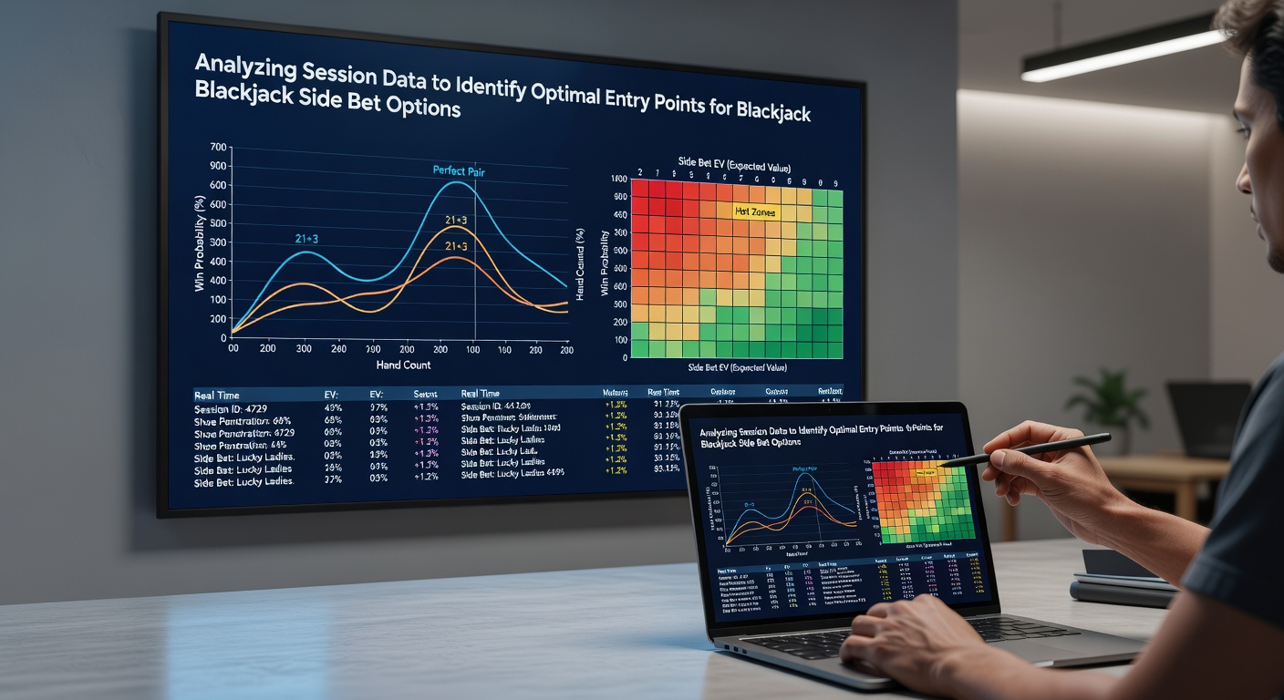 Blackjack session data visualization displaying side bet entry timing patterns across multiple tables