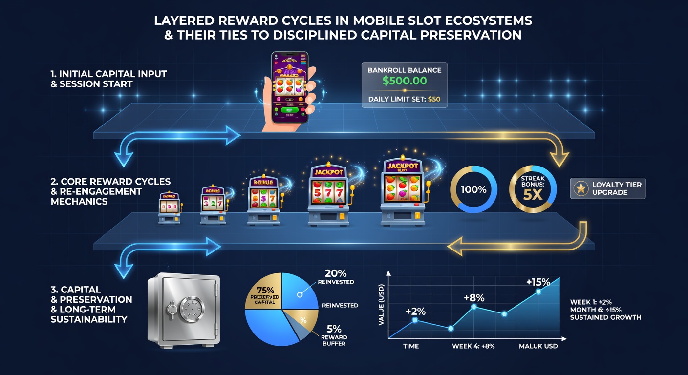 Diagram illustrating reward cycle progression and capital allocation flow in mobile slots