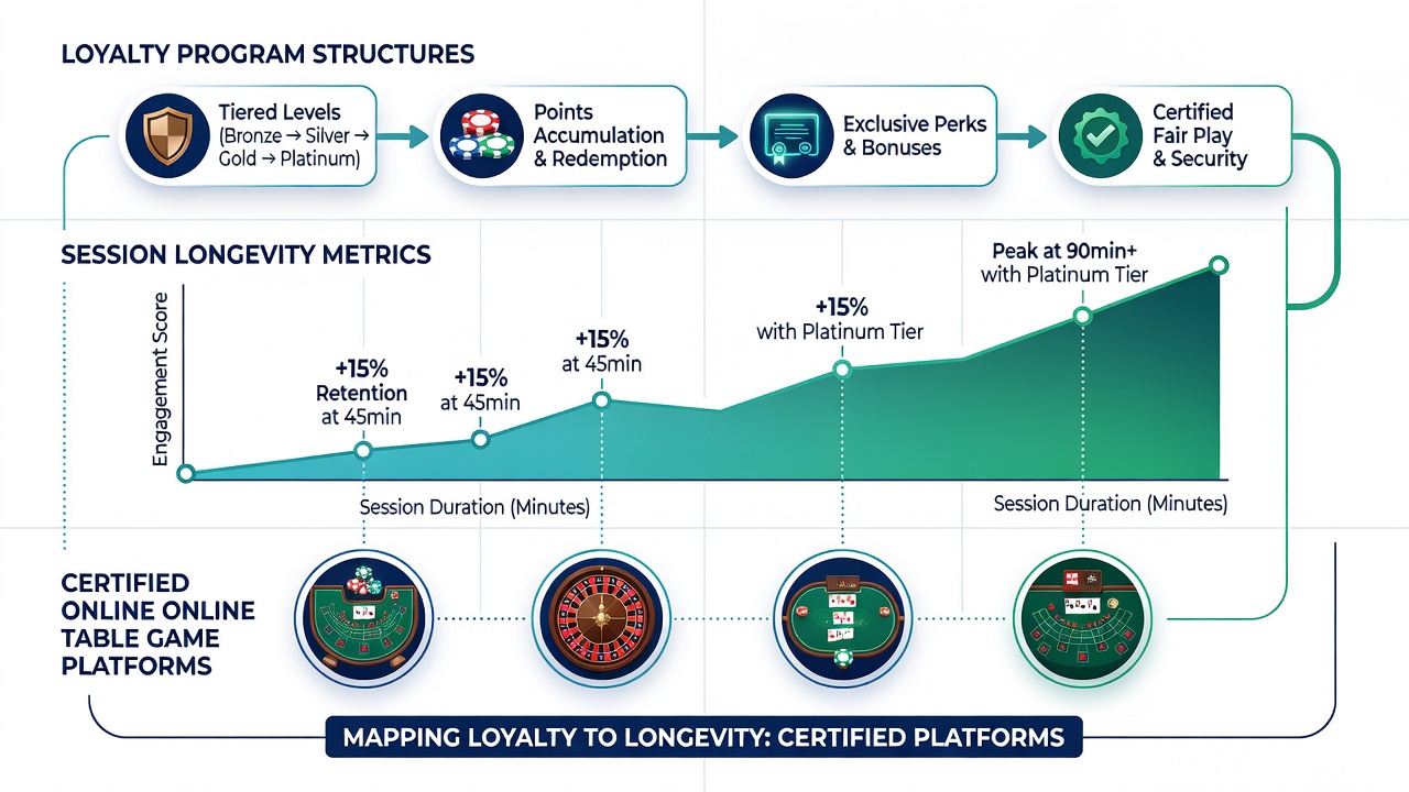 Chart displaying session duration distributions across different loyalty program tiers in online table game environments