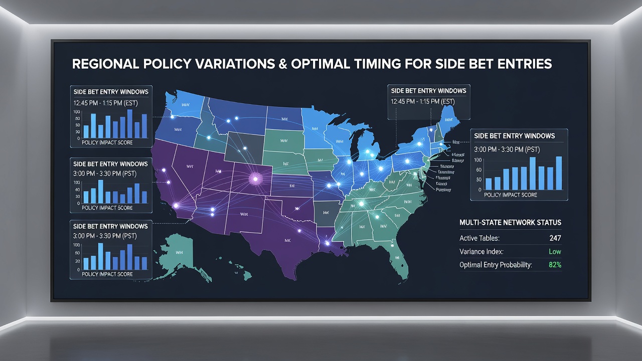 Regional maps showing policy variations across multiple U.S. states affecting table game side bets