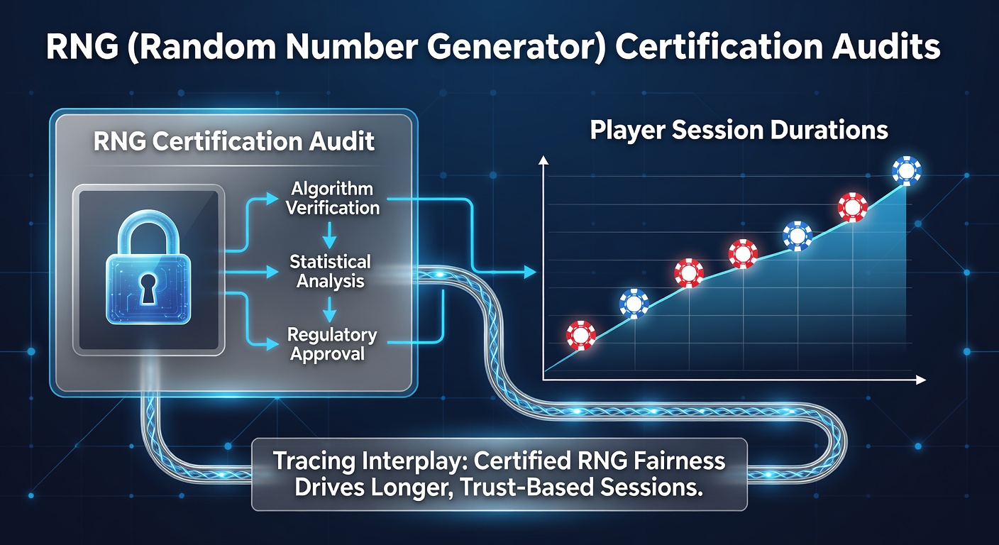 RNG certification audit process in digital poker platforms showing compliance checks and session data analysis