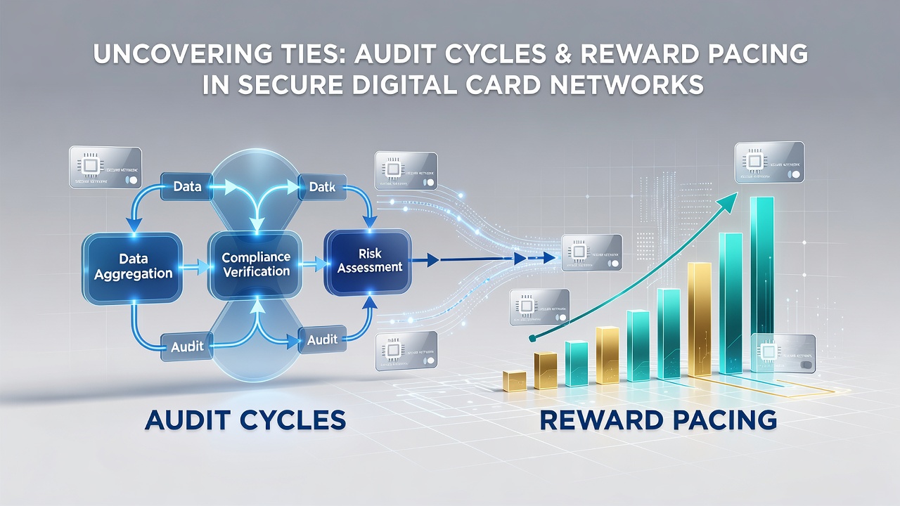 Secure digital card network infrastructure showing encrypted transaction pathways and audit checkpoints